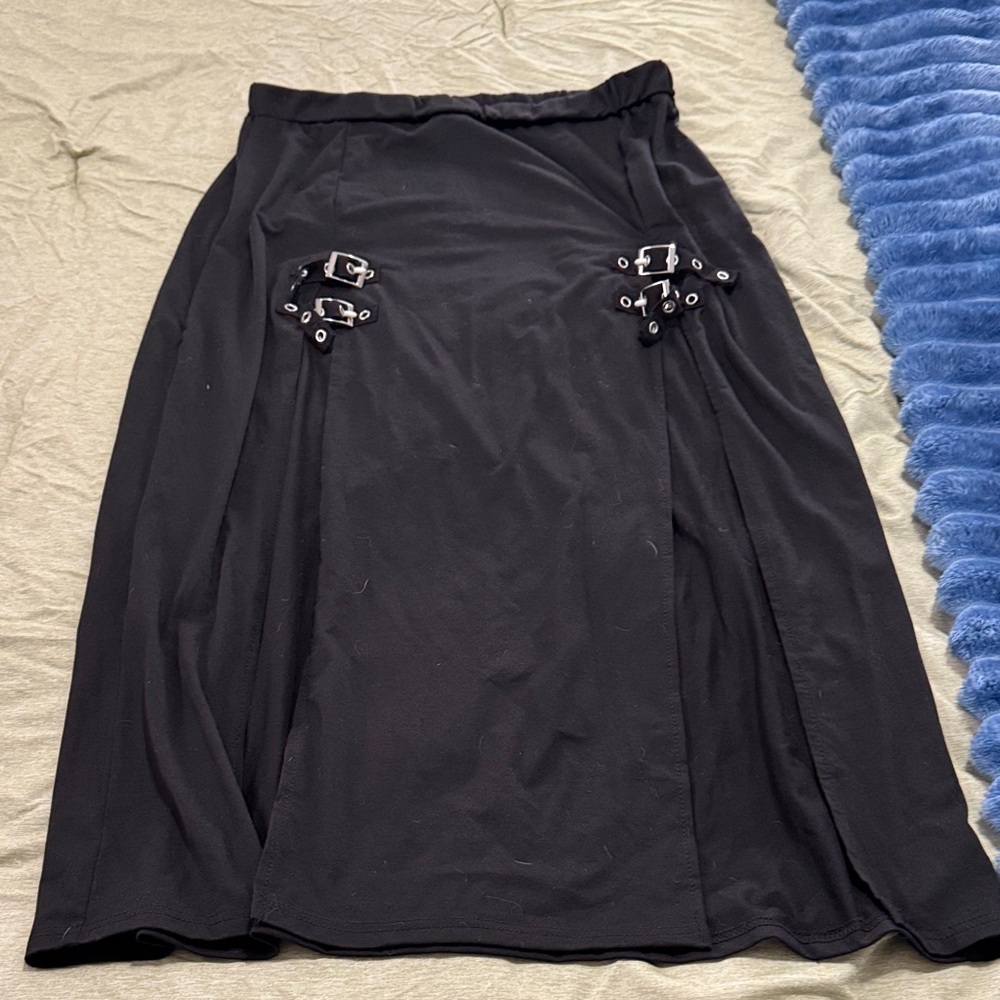 NWT Stylish Black Skirt with Buckle Accents